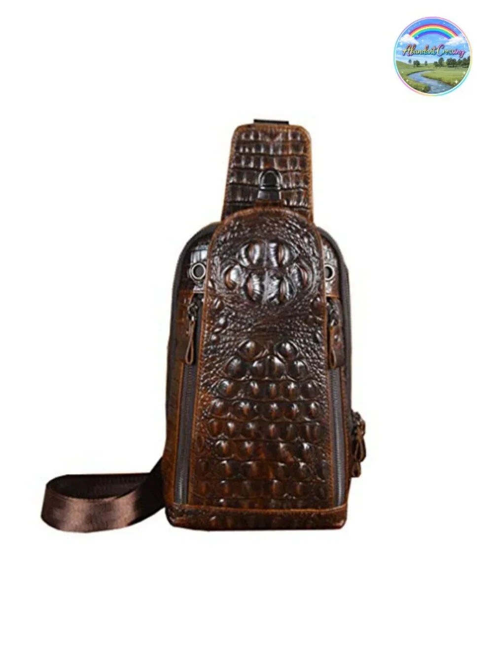 Genuine Leather Crocodile Sling Backpack Crossbody Shoulder Chest Pack Travel
